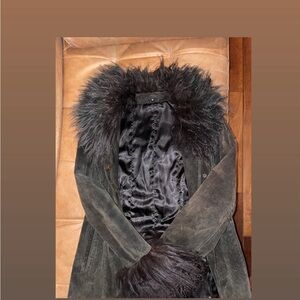 Vintage Suede Jacket with Mongolian fur collar and cuffs -Size 38